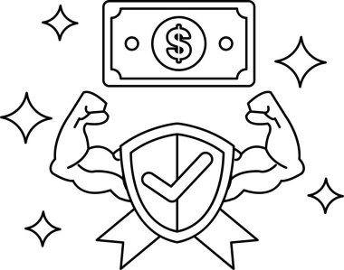 Bir dolarlık banknot, üzerinde işaret olan bir kalkanın üstünde. Kalkan yıldızlarla çevrili.