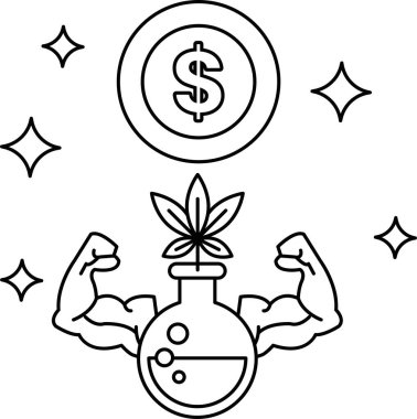 Bir dolar işareti cam şişedeki bitkinin üzerindedir. Dolar işareti yıldızlarla çevrili. Bitki kaslı bir adamla çevrili. Zenginlik ve güç kavramı