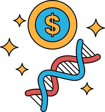Bir dolar işareti DNA ipliğinin üstündedir. Dolar işareti yıldızlarla çevrili.