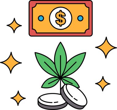 Bir dolarlık banknot yapraklı yeşil bir bitkinin üstünde. Dolar banknotu üç sikkeyle çevrilidir.