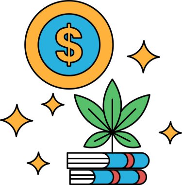 Kitap yığınının üstünde bir dolar işareti var. Dolar işareti bir çemberle çevrili.