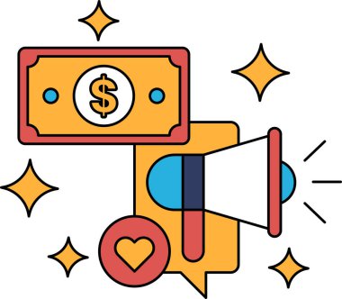 Bir dolarlık banknot bir dolar işaretinin üstündedir. Büyük bir konuşmacı dolar banknotunun altındadır