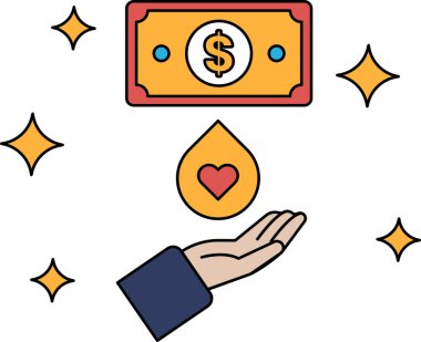 Üzerinde kalp olan bir dolar banknotu tutan bir el. Dolar banknot bir dolar değerinde.