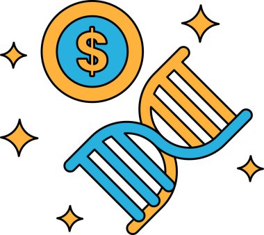 Beyaz arka planda bir dolar işareti çizilir. Dolar işareti bir daire ile çevrilidir. Çember, DNA ipliğine benzeyen bir şekilde çizilmiş.