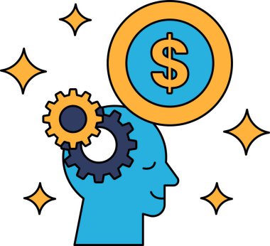 Vitesli ve dolar işaretli bir adam kafası. Dolar işareti bir çemberle çevrili.