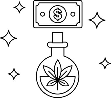 Bir dolarlık banknot cam şişenin üstünde. Dolar banknotu siyah beyaz.