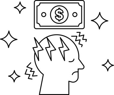 Başı ağrıyan bir adam bir dolarlık banknot tutuyor. Dolar banknotunun etrafı yıldızlarla çevrili.