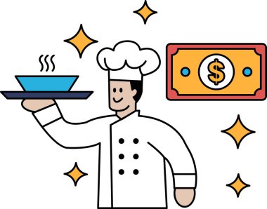 Bir şef tepside kase tutuyor. Şef gülümsüyor ve imajın mutlu ve olumlu bir havası var.