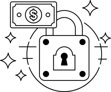 Bir dolarlık banknot kilitli tutuluyor. Dolar banknotu güvenlik ve koruma sembolü olan bir kilit tarafından tutuluyor. Görüntü, paranın değerli olduğu fikrini aktarıyor.