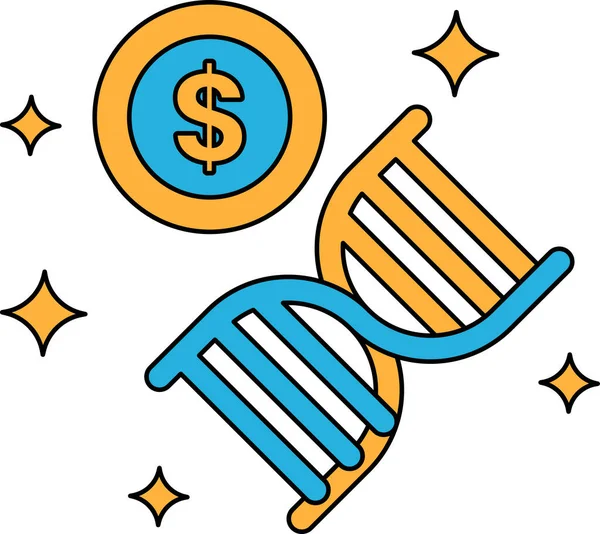 Beyaz arka planda bir dolar işareti çizilir. Dolar işareti bir daire ile çevrilidir. Çember, DNA ipliğine benzeyen bir şekilde çizilmiş.