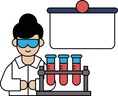 Önlüklü bir adam elinde üç test tüpü tutuyor. Görüntü bilimsel deneyler ve keşifler fikrini aktarmak içindir.