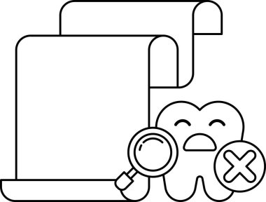 Bir diş, yanında bir büyüteç ile gösterilir. Dişin bir X 'i eksik. Negatif sonucun sembolü. Görüntü, diş sağlığının önemli olduğu fikrini aktarıyor.