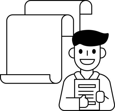 Bir adam bir kağıt parçası tutuyor ve gülümsüyor. Boş bir kağıt parçasının önünde duruyor.