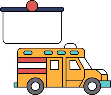 Üzerinde tabela olan siyah beyaz bir ambulans çizimi. Tabelada 