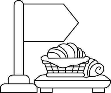 Bir bayrak ve bir sepet ekmek sergileniyor. Tabela ekmek sepetini gösteriyor, bu da ekmeği bulabileceğimiz bir yer olduğunu gösteriyor. Bayrak tabelasının arkasında.