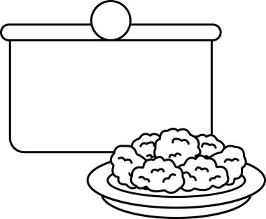 Üzerinde yemek olan beyaz bir tabak beyaz bir tencerenin yanında oturur. Tabağın üzerinde birkaç parça yiyecek var ve tencere boş. Basitlik ve minimalizm kavramı