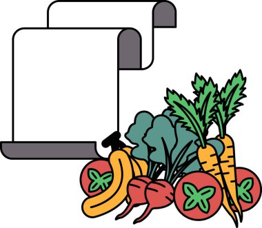 Sebzelerin beyaz ve siyah çizimi ve üzerinde 