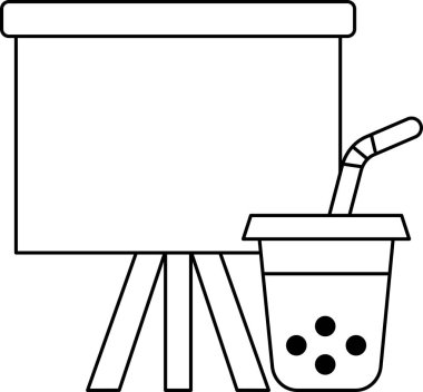 Bardakta pipet olan beyaz bir tahta kürsüye konur. Tahta boş, ama yazmak ya da çizmek için kullanılabilir. Kamışlı bardak bir içecekle dolu.