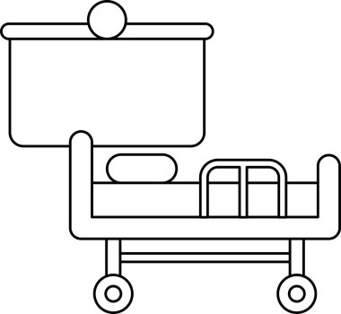Yanı başında tekerlekli bir araba olan bir hastane yatağı. Yatak boş ve araba kullanılmaya hazır.