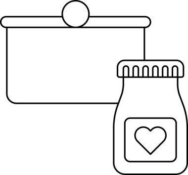 Üzerinde kalp olan bir kavanoz bir işaretin yanındadır. Kavanoz bir şeyle dolu ve tabela boş.