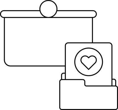 Üzerinde kalp olan beyaz bir tahta ve üzerinde kalp olan bir klasör. Beyaz tahta boş ve klasör açık.