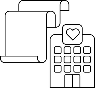 Üzerinde kalp olan bir bina ve yanında da bir parşömen. Parşömen bir kağıt parçasının üzerinde.