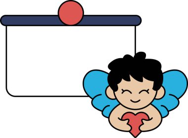 Elinde kalp tutan gülümseyen bir meleğin siyah beyaz çizimi. Görüntüye boş bir işaret eşlik ediyor. Bu da meleğin izleyiciye sevgi ve neşe getirmek için orada olduğunu gösteriyor.