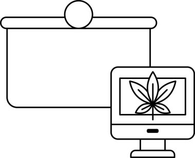 Bir bilgisayar monitörü ve projektör ekranı ön planda yapraklı yeşil bir bitki ile gösterilir. Büyüme ve ilerleme kavramı, bitki ve bilgisayar büyüdükçe