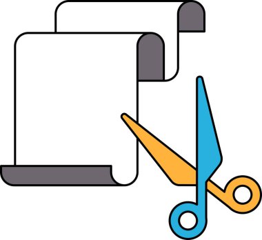 Bir kağıt parçasını kesen bir makas. Bir şeyi kesme veya düzenleme kavramı, muhtemelen yazılı bir belge ya da bir sanat eseri. Makas kağıdın ortasına yerleştirilmiş.