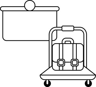 Üzerinde bavul olan bir bagaj arabası. Bavul siyah beyaz.