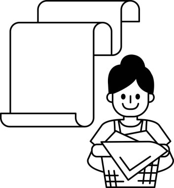 Bir kadın üzerinde boşluk olan bir kağıt parçası tutuyor. Gülümsüyor ve mutlu.