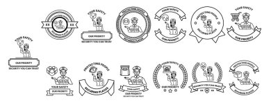 Ortasında bir adam olan bir rozet koleksiyonu. Adam kravat takıyor ve yüzünde bir gülümseme var.