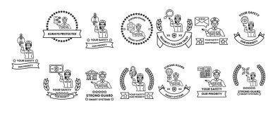 Elinde bayrak tutan bir adamın olduğu rozet ve kurdele koleksiyonu. Adam bir şapka ve kravat takıyor.