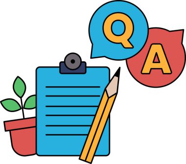 Üzerinde kalem olan bir pano ve soru-cevap tabelası. Pano boş bir sayfaya açılıyor