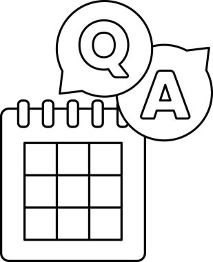 Üzerinde soru-cevap olan bir takvim. Takvim siyah beyaz