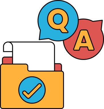 Üzerinde kontrol işareti olan bir klasör ve üstünde de bir soru-cevap işareti.