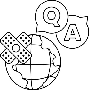 Üzerinde bandaj olan siyah beyaz bir küre çizimi ve üstünde Q ve A harfleri var.