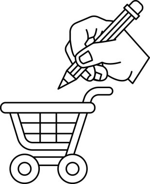 Bir insan alışveriş arabasına yazmak için kurşun kalem kullanıyor. Görüntü, kişinin başka birine bir not ya da mesaj bırakmış olabileceğini gösteriyor.