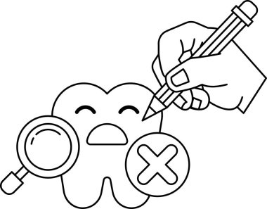 Üzerinde kalem olan bir diş karikatürü. Bu çizimin amacı diş hijyeninin önemini ve onu ihmal etmenin sonuçlarını aktarmak.