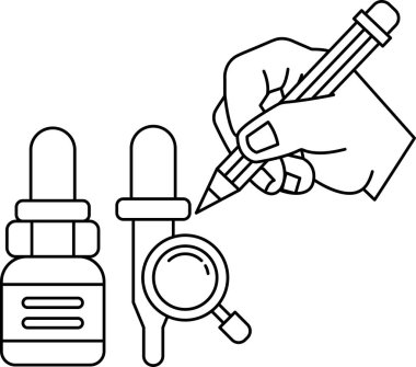 Bir el bir şişe ve bir büyüteç resmi çiziyor. Şişede 
