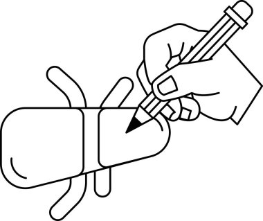 Bir el beyaz arka planda kalemle bir çizgi çiziyor. Bir şey yaratma ya da çizme kavramı, muhtemelen bir tasarım ya da bir sanat eseri. Sahne sakin ve odaklı.