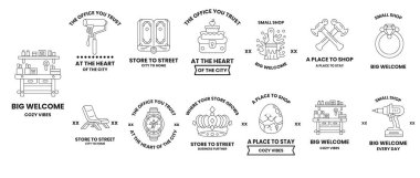 Her birinin kendine has bir tasarımı ve mesajı olan bir dizi büyük hoş geldin işareti. İşaretler üst üste dizildi, bazıları üst üste bindi ve diğerleri tek başına kaldı. Manzara neşeli ve davetkar.