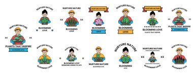 Bir dizi insan ve bitki görüntüsü. Görüntüler farklı pozisyonlardaki insanları gösteriyor, bazıları oturuyor, bazıları ayakta ve bazıları da bitkileri tutuyor. Bitkiler farklı boyutlarda ve şekillerde.