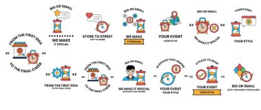 Üzerinde saatler olan bir dizi görüntü. İlk görüntüde kafasında saat olan bir adam var.