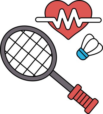 Bir tenis raketi, bir kalp ve bir yarasa siyah beyaz bir çizim içinde birbirlerine çekilirler. Spor ve fiziksel aktivite kavramının yanı sıra birinin sağlığıyla ilgilenmenin önemi de