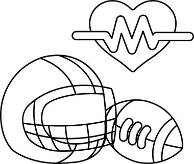 Kalbin yanına futbol kaskı ve futbol topu çizilir. Kalp, EKG 'ye benzeyen bir hat ile çevrili. Spor ve sağlık kavramı