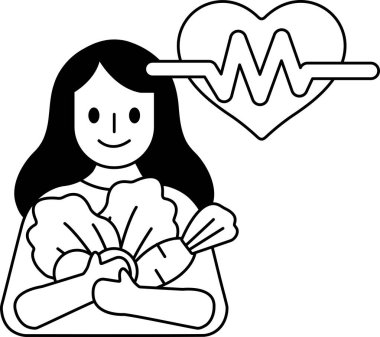 Bir kadın elinde bir sürü sebze tutuyor ve gülümsüyor. Görüntü sağlıklı beslenmenin ve vücuduna bakmanın önemiyle ilgilidir.