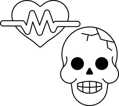 Arka planda kalbi olan bir kafatası. Kafatası kırılmış ve kalp çarpıyor. Tehlike ve incinebilirlik kavramı