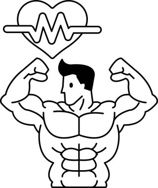 Kas yapısı olan bir adama göğsünde bir kalp gösterilir. Kalp, aynı zamanda siyah olan bir çemberle çevrilidir. Adam gülümsüyor ve görüntü bir güç ve pozitiflik hissi veriyor.