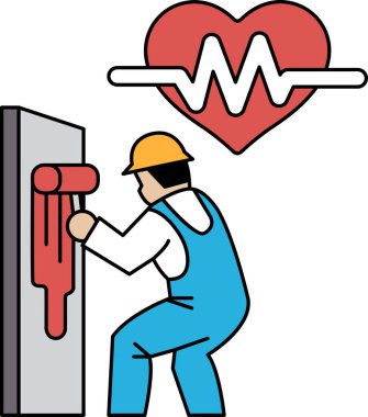 Beyaz gömlekli ve kasklı bir adam bir makine üzerinde çalışıyor. Sıkı çalışma ve kendini adama kavramı